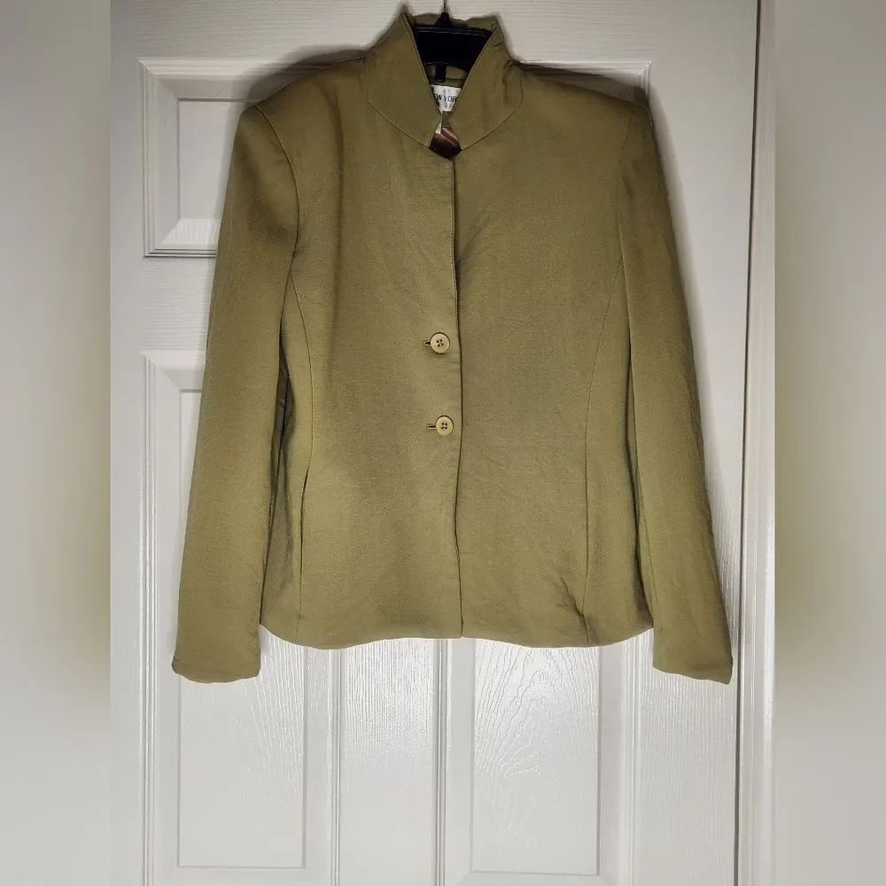Jones New York 4 GoldOlive 100% PureNew WOOL Pockets 2Buttons Lined Women Blazer